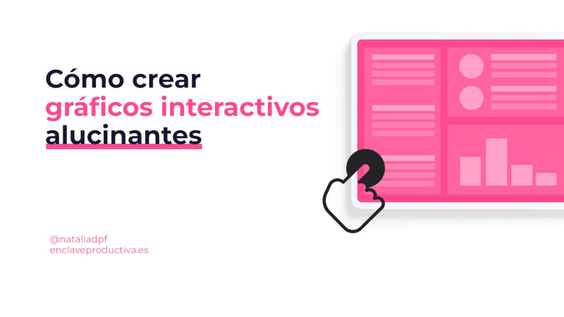 creatividad con ilustración de PC en rosa con gráficos, el icono de la interactividad y el título del post
